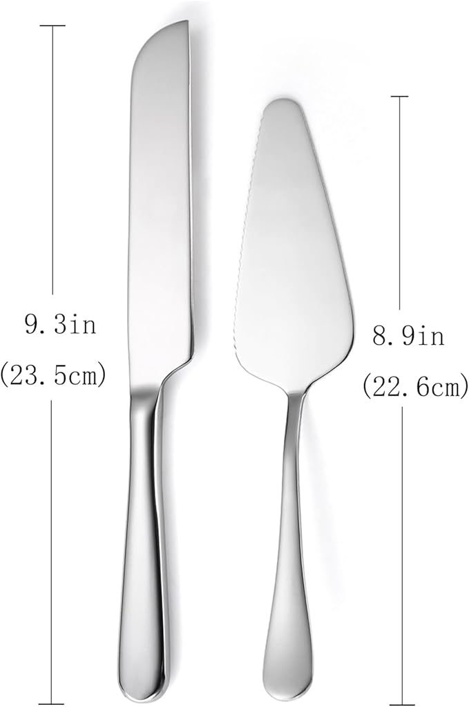 Wedding Cake Knife and Server Set Silver,Stainless Steel Cake Cutting Set,2Pcs Include Cake Cutter And Cake Server for Wedding, Birthday, Parties and anniversary, Dishwasher Safe