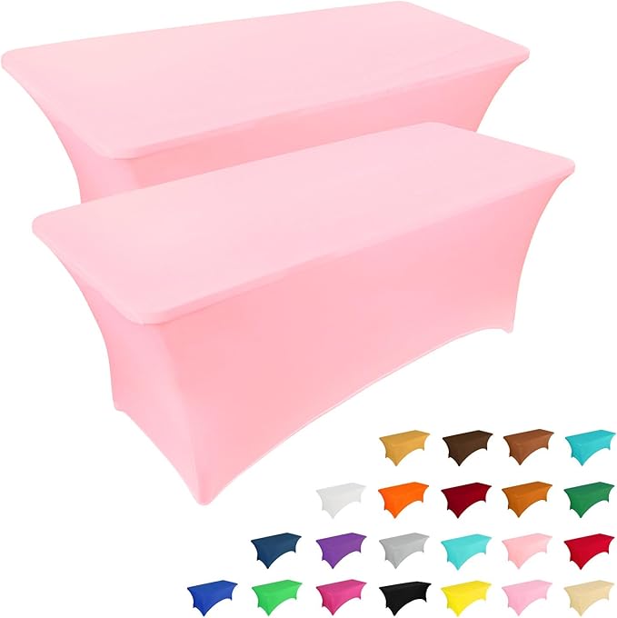 IVAPUPU 2 Pack 6FT Table Cloth for Rectangular Fitted Events Stretch Pink Table Covers Washable Spandex Spring Tablecloth Protector for Party, Wedding, Cocktail, Banquet, Festival