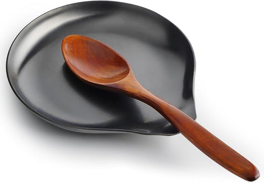 Stainless Steel Spoon Rest, Spatula Ladle Holder, Stainless Steel Utensil Spoon Rest Holder, Brushed Finish, Dishwasher Safe 5.9 x 5.1 Inch (Round Black 1PC)