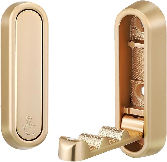 Gold Foldable Wall Hooks, Metal Foldable Hooks Wall Wount for Bathroom, Kitchen, Bedroom – Space-Saving, for Towels, Coats, Bags, Easy Installation (Gold, 1PCS)