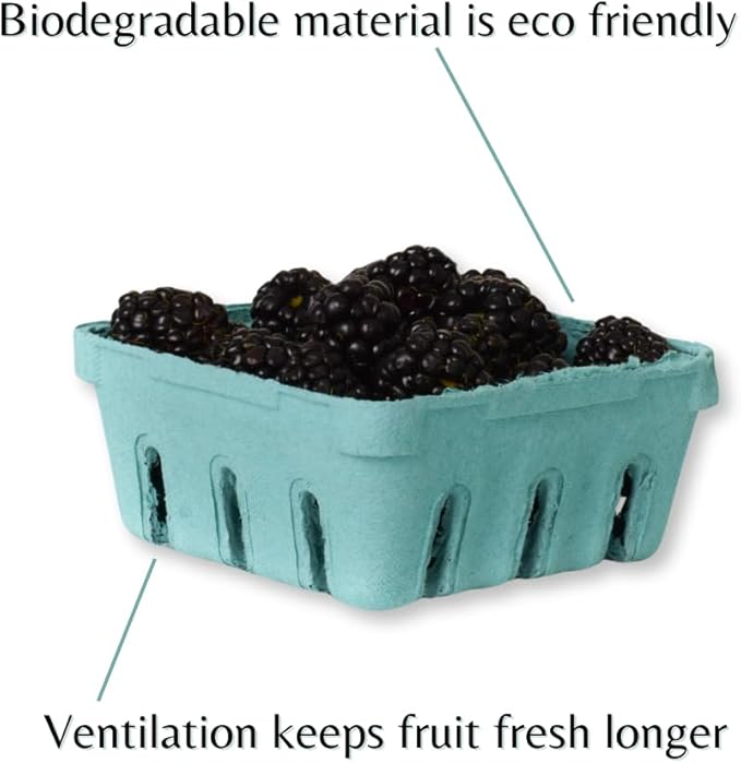 45 Half Pint Berry Basket – Pulp Fiber Vented Produce Container – Bulk Package of Mini Baskets for Displaying Fruit and Vegetables at Farmer’s Markets