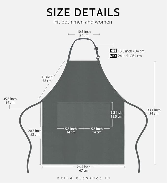 Syntus Apron for Men Women, Adjustable Cooking Kitchen Chef Aprons with 2 Pockets