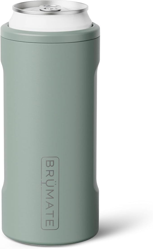 BrüMate Hopsulator Slim Can Cooler Insulated for 12oz Slim Cans | Skinny Can Insulated Stainless Steel Drink Holder for Hard Seltzer, Beer, Soda, and Energy Drinks (Sage)