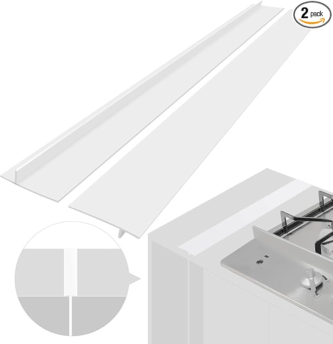 Silicone Stove Counter Gap Cover (2 Pack),Easy Clean Heat Resistant Wide & Long Kitchen Stove Gap Filler,Seals Spills Between Counters, Oven, Stovetops, Washing Machines, Washer, Dryer(21in, White)