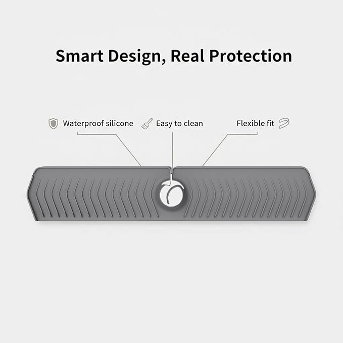 30 Inch Silicone Kitchen Sink Faucet Mat, Adjustable Waterproof Splash Guard Draining Mat Keep Countertops Dry (Gray)