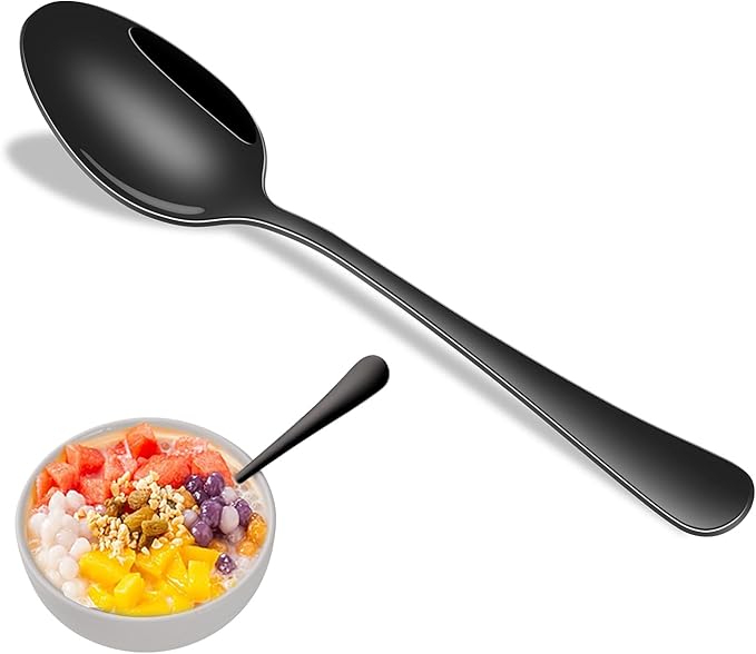 Black Soup Sooon,8 PCs 7.3 Inch Dinner Spoons,PVD Black Stainless Steel Table Spoons,Dishwasher Safe Metal Tablespoon for Home,Party or Restaurant