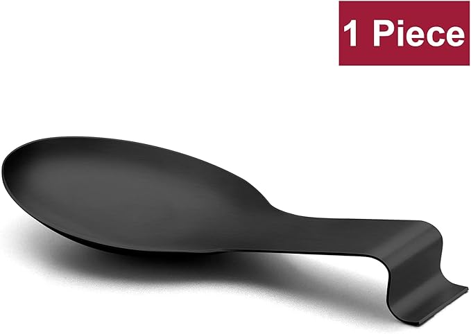 Spoon Rest, E-far Matte Black Stainless Steel Spoon Ladle Holder Spatula Rest for Kitchen Stove Top, Large Size & Dishwasher Safe