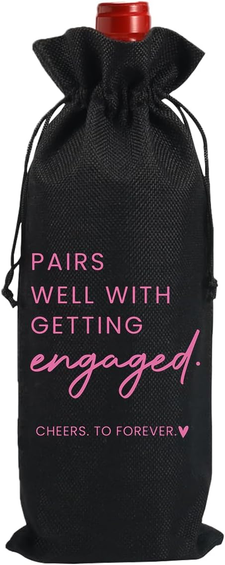 Engaged Gifts, Engagement Gifts for Couples Her, Engagement Party Decorations Gifts for Engaged Couple Wine Bag, Pairs Well with Getting Engaged Wine Bottle Bag（Black）