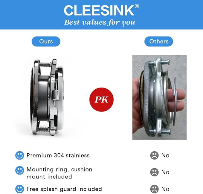 Garbage Disposal Flange, 3 Bolt Mount Stainless Steel Kitchen Sink Flange Kit with Splash Guard for 3 1/2 Inch Standard Sink Drain Hole, Sink Food Waste Disposer Installation kit