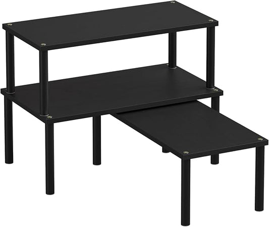 Cabinet Organizer Shelf(Set of 3),Bamboo Kitchen Counter Shelves for Countertop and Cabinet,Stackable Shelf Spice Racks,Large(Black)