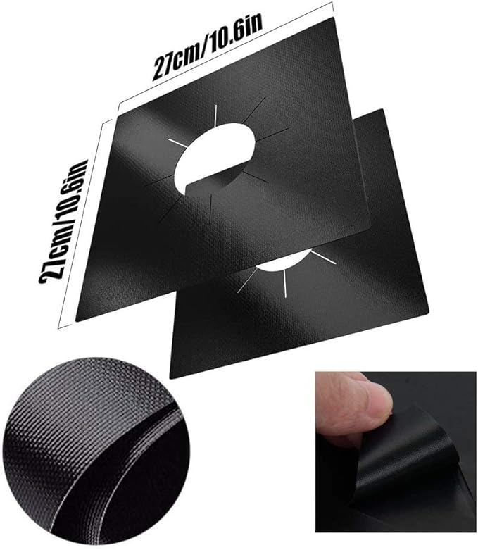 10 Pack Stove Burner Covers Double Thickness Reusable Non-Stick Heat-Resistant Gas Range Protectors for Kitchen and Easy to Clean（Black）FLSEPAMB