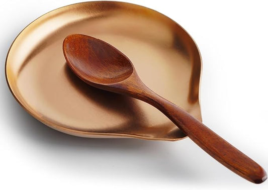 Stainless Steel Spoon Rest, Spatula Ladle Holder, Stainless Steel Utensil Spoon Rest Holder, Brushed Finish, Dishwasher Safe 5.9 x 5.1 Inch (Round Rose Gold 1PC)