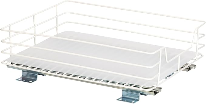 Household Essentials Glidez Paint-Finished Steel Pull-Out/Slide-Out Storage Organizer with Plastic Liner - Under Cabinet or Wire Shelf Use - 1-Tier Design - Fits Standard Size Cabinet or Shelf, White