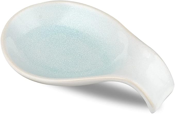 Nihow Ceramic Spoon Rest: 4 Inch Stable Utensil Rest - Heat Resistant Spoon Holder for Kitchen counter/Countertop/Stove Top - Dishwasher Safe - Elegant Green & White (1 PC)