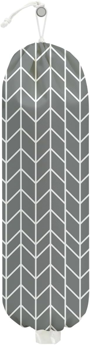 Gray Geometric Lines Plastic Bag Holder, Wall Mount Grocery Bag Holder for Plastic Bags, Abstract Art Kitchen Reusable Organizer Grocery Bags with Drawstring, Minimalist Gifts for Women Mom Grandma
