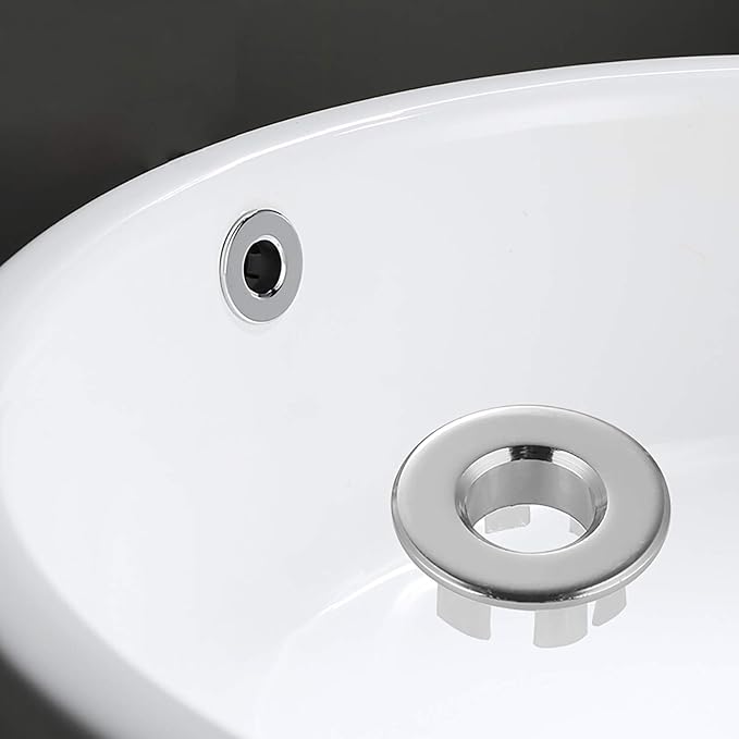 Sink Basin Trim Overflow Cover Brass Insert in Hole Round Caps Chrome 3 PCS