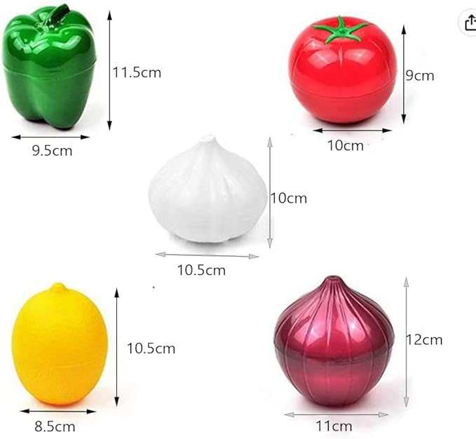 OUKEYI 5-Piece Set Fruit Container Refrigerator,Onion Storage, Vegetable Storage, Onion, Lemon, Green Pepper, Tomato, Garlic Storage Container, Refrigerator Preservation