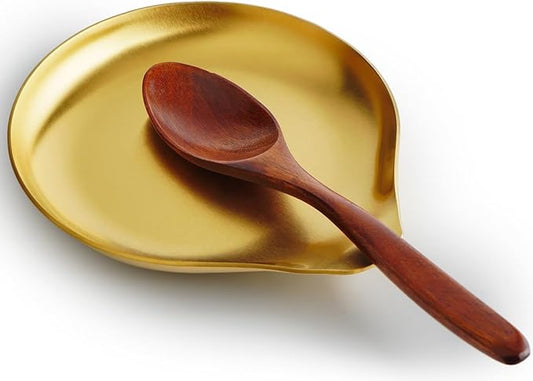 Stainless Steel Spoon Rest, Spatula Ladle Holder, Stainless Steel Utensil Spoon Rest Holder, Brushed Finish, Dishwasher Safe 5.9 x 5.1 Inch (Round Gold 1PC)