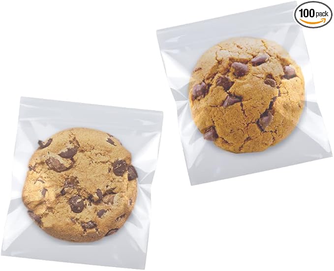SUREHOME Cookie Bags Cellophane Clear Individual Treat for Cookies, 5x6 Inch Gift Giving Packaging, 100PCS Plastic Self Adhesive Wrappers Candy Bag