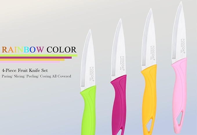 Paring Knife, 4 inch Fruit Paring Knives Set of 4 with Cover Sheath, Small Kitchen Sharp Peeling Cutting for Vegetable Stainless Steel