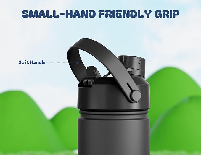 POWCAN 18 oz Insulated Water Bottle with 2-in-1 Straw and Spout Lid, Keep Cold 24H, Leak-Proof, Fits in Car Cup Holder, Stainless Steel Water Bottle for Sports, Travel, and School (Dark Knight)