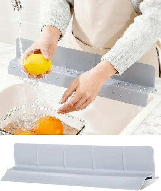 Kitchen Sink Splash Guard 18" Self-Draining Silicone Water Guard with High Splash Wall & Strong Suction Cups for Faucet, Countertop & Sink Edge, Keeps Sinks Dry, Dishwasher Safe, Gray
