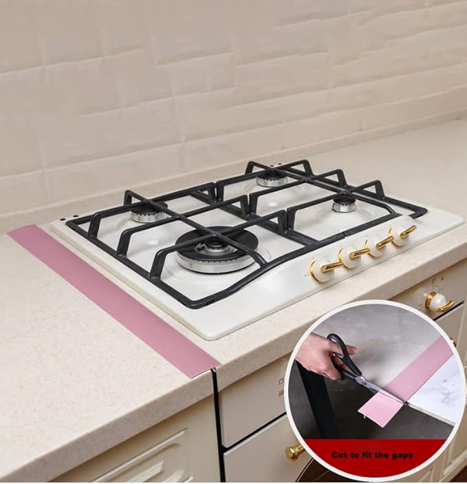 Silicone Stove Counter Gap Cover, The Heat Resistant Oven Gap Filler Seals Gaps Between Stovetop and Counter, Easy to Clean (Pink)