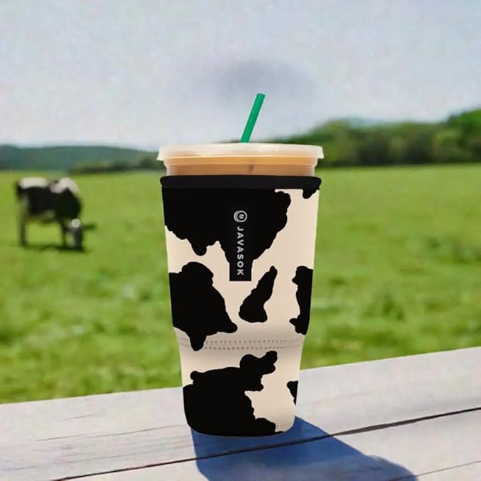 Sok It JavaSok Iced Coffee & Cold Soda Insulated Neoprene Cup Sleeve (Cow Print, XLarge: 38-42oz)