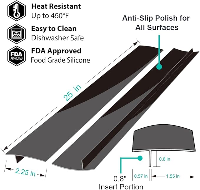 Mofason Stove Counter Gap Cover, 2 Pack Kitchen Silicone Oven Gap Filler – 25 Inches Countertop Strips Gap Guard, Easy to Clean (Black)