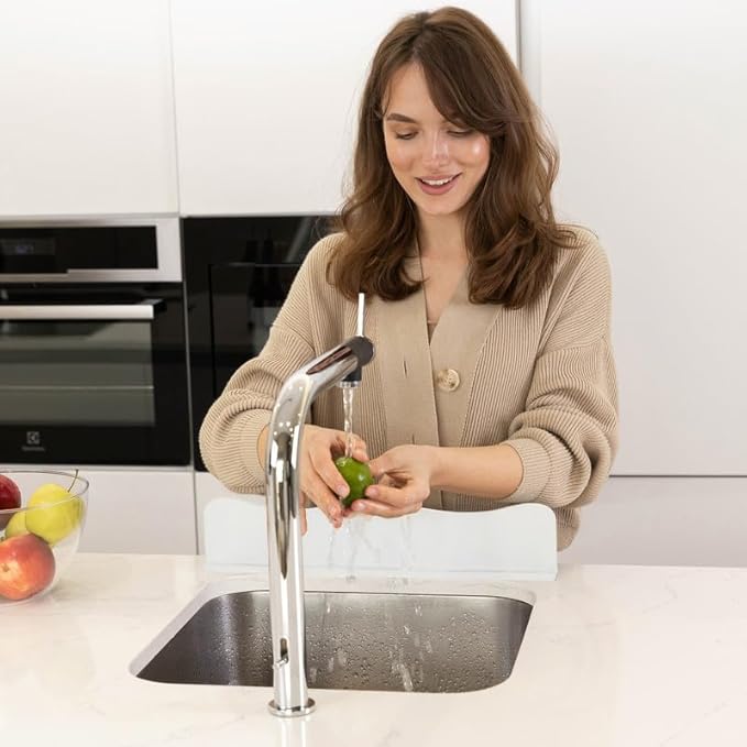 Silicone Sink Splash Guard - Water Splash Guard for Kitchen, Island and Bathroom - Secure Non-Slip Suction Cup Base - Dishwasher Safe, White (17.4 x 1.7 x 3.6")