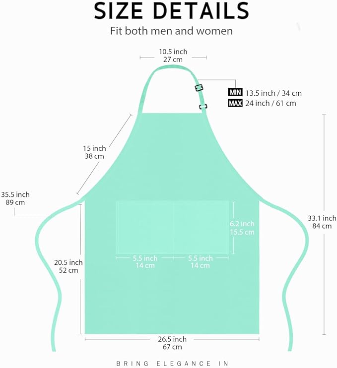 Syntus Apron for Men Women, Adjustable Cooking Kitchen Chef Aprons with 2 Pockets