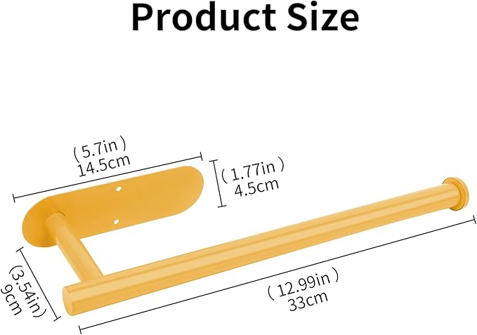 YeeBeny Yellow Paper Towel Holder - Self Adhesive or Drilling, Under Cabinet & Wall Mounted Roll Holder for Kitchen