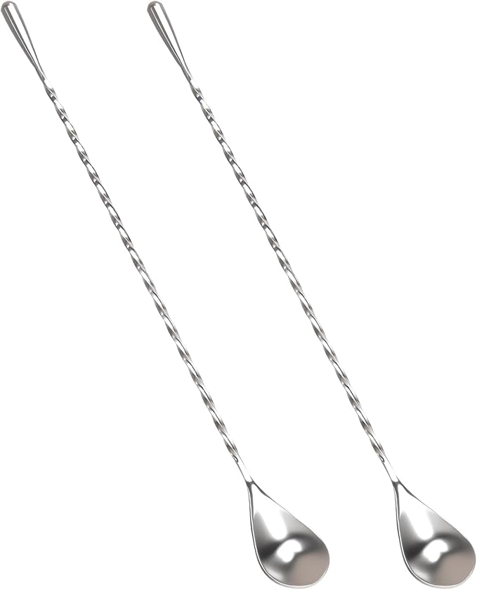 2 Pack Bar Spoon, Cocktail Mixing Spoon, Long Spoons for Stirring, 12 Inch Professional Spiral Stir Spoon for Bartenders, Home Bar Mixing Cocktail Making (304 Grade)