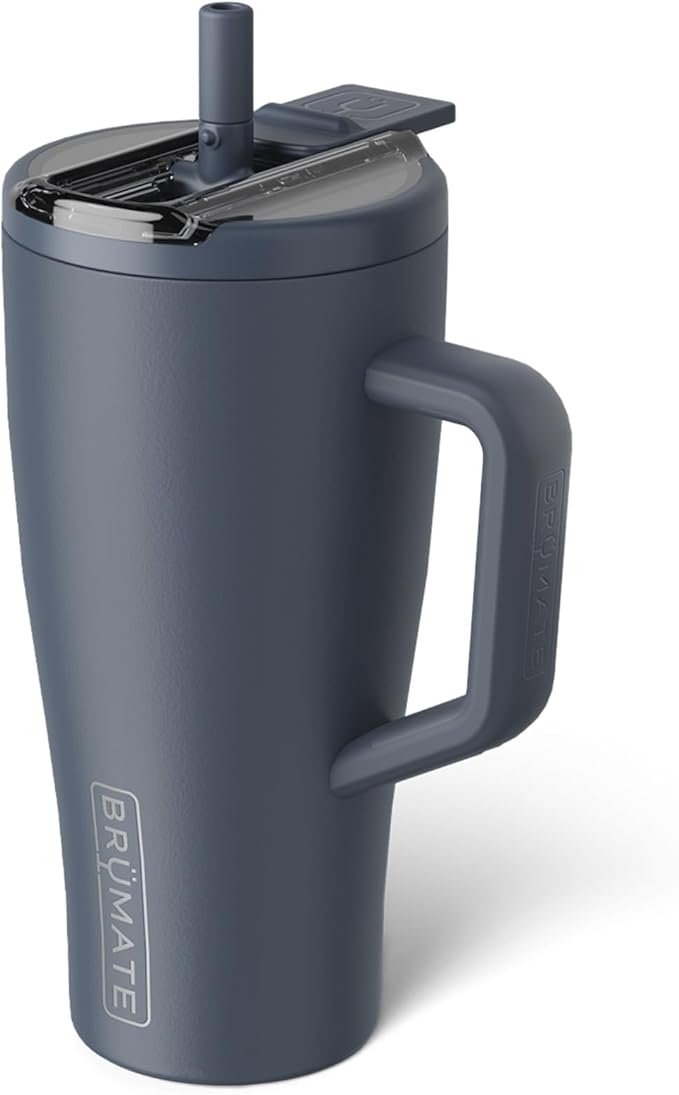 BrüMate Era Flip 30oz Tumbler with 100% Leakproof Covered Straw Lid | Hygienic Covered Straw | Insulated Stainless Steel Water Bottle with Handle | Cup Holder Friendly | BPA-Free (Nightfall Blue)