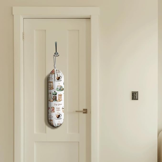 Coffee Pot Plastic Bag Holder, Reusable Shopping Bags Storage Dispenser, Garbage Trash Bag Dispenser for Home Kitchen Pantry Cabinet, Wall Mount, Kitchen Housewarming Gifts for Coffee Lover