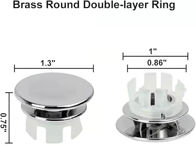 Sink Overflow Ring Chrome Bathroom Sink Overflow Cover Brass Material Insert in Round Trim Cap 2 Pack