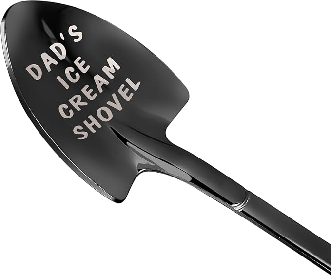 Gifts for Dad Stocking Stuffers for men dad father gifts Men Ice Cream Spoon Scoop for Ice Cream Lovers , Gifts for men Funny Engraved Stainless Steel Spoon Shovel, Birthday Fathers Gifts (Black)