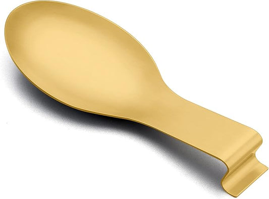 Spoon Rest, E-far Stainless Steel Gold Spoon Ladle Holder Spatula Rest for Kitchen Stove Top, Large Size & Dishwasher Safe