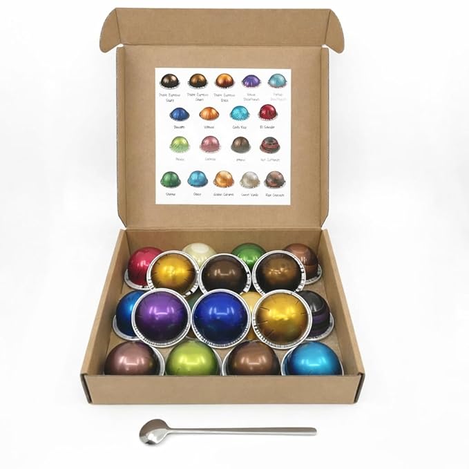 Variety Discovery Sampler 18 Capsules BULK Pack with Spoon / 18 Flavors Exploration Kit/Espresso & Lungo Coffee Mix Capsules Pod (18, Variety Pack)