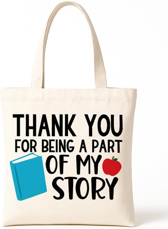 Teacher Canvas Tote Bag, Appreciation Gifts Reusable Grocery Bag for Teacher Friends Gym College, Thank You Gift
