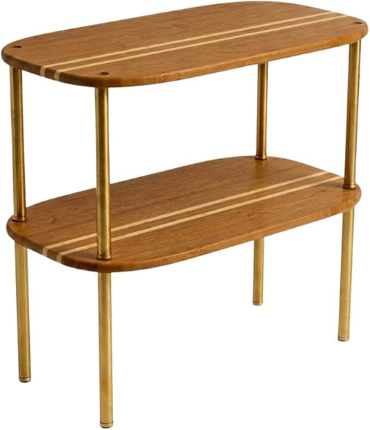Ibyx Premium Kitchen Cabinet Organizer Shelf - Set of 2 Kitchen Counter Shelves - Stackable Shelf Racks for Cabinets - Bamboo Top with Metal Legs (Brown)