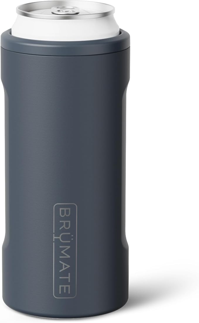 BrüMate Hopsulator Slim Can Cooler Insulated for 12oz Slim Cans | Skinny Can Insulated Stainless Steel Drink Holder for Hard Seltzer, Beer, Soda, and Energy Drinks (Nightfall Blue)