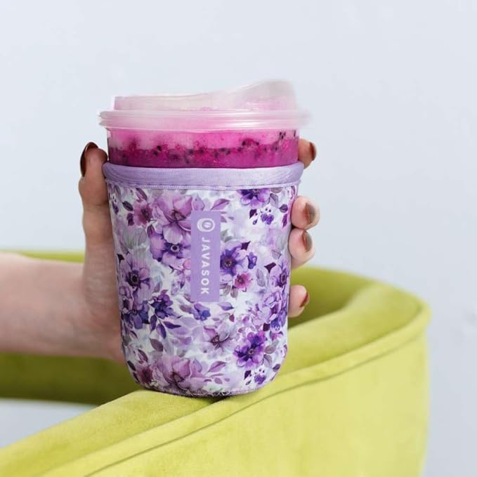 Sok It JavaSok Iced Coffee & Cold Soda Insulated Neoprene Cup Sleeve (Lilac Meadows, Medium: 22-28oz)