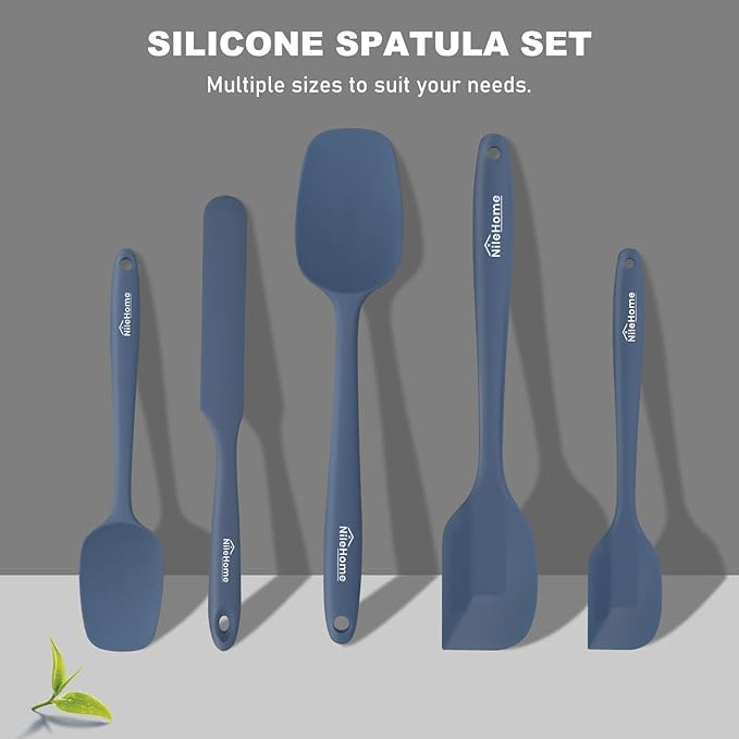NileHome Silicone Spatula Set, 5 Pieces Food Grade Kitchen Utensils with Silicone Brush Heat Resistant BPA-free Rubber Spatula for Scraping, Baking, Cooking, Mixing—Haze blue