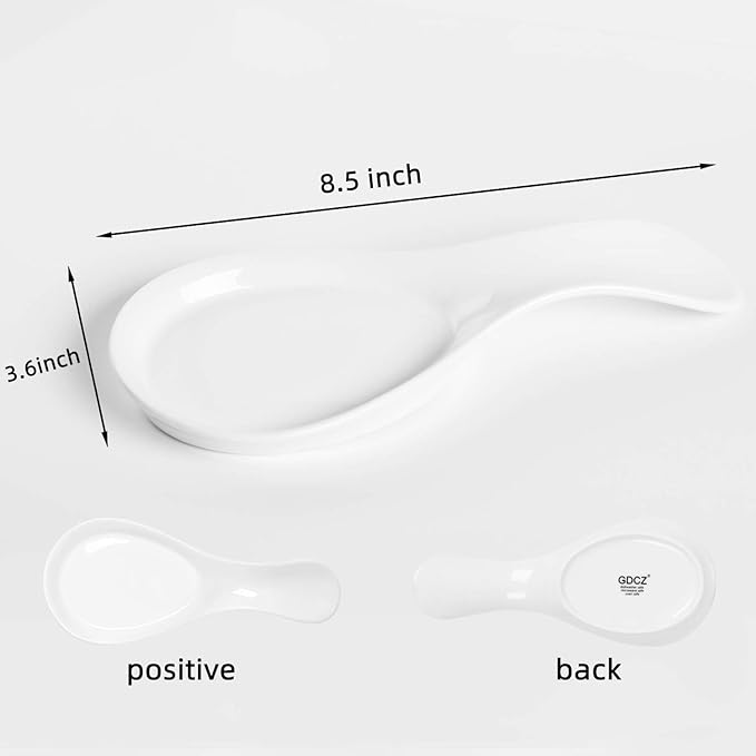 GDCZ Porcelain Spoon Rest - Large Spoon Holder Utensil Rest for Kitchen Counter Stove Top, Dishwasher Safe (White)