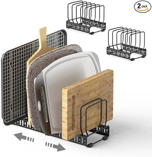 2PACK Cutting Board Organizer, Adjustable Divider Cutting Board Holder with Anti-slip Pads, Kitchen Cabinet Organizer for Baking Cookie Sheet Pan Bakeware Cookie, Black