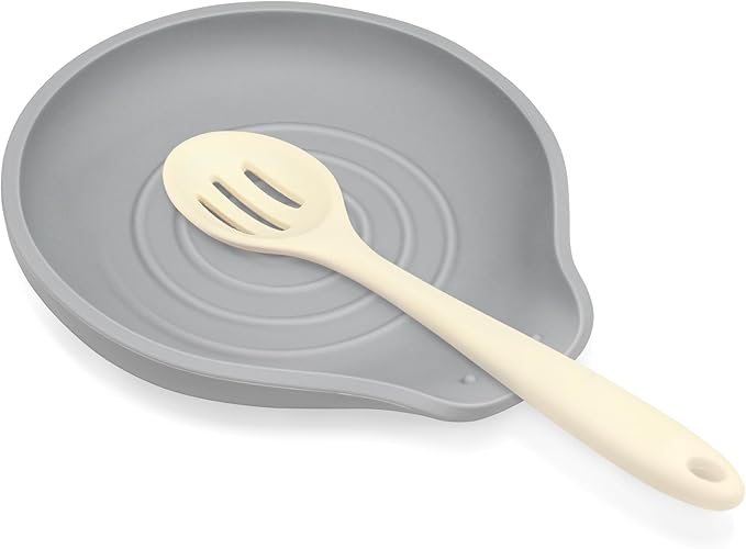 Silicone Spoon Rest for Stove Top - BPA-Free, Heat-Resistant Spoon Holder - Spoon Rest for Kitchen Counter - Large Cooking Utensil Rest for Spoons, Spatulas, Ladles or Tongs - Gray