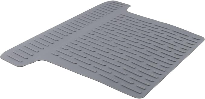 Silicone Kitchen Sink Divider Mat Heat Resistant Counter Protection Pad Double Basin Bridge Mat Dishwasher Safe Non-Slip Dish Drying Rack Between Sinks 17.6x12.8(Grey)