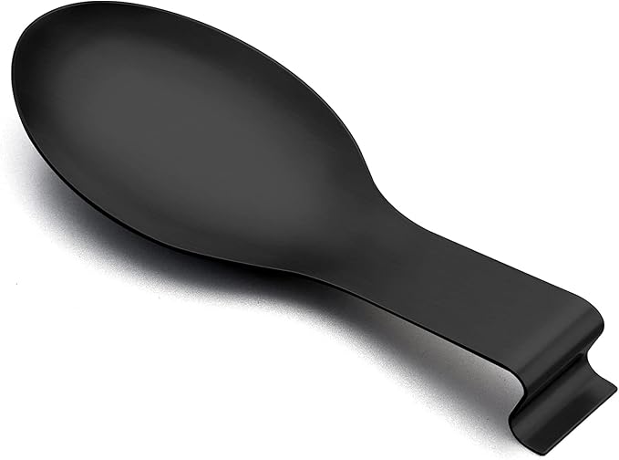 Spoon Rest, E-far Matte Black Stainless Steel Spoon Ladle Holder Spatula Rest for Kitchen Stove Top, Large Size & Dishwasher Safe