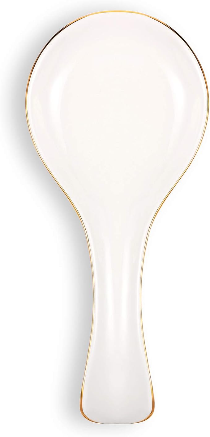 Patelai Ceramic Spoon Rest Spoon Holder Stovetop for Kitchen Stove Coffee Bar Accessories Christmas Gift(White with Gold Brim,Classic Style)